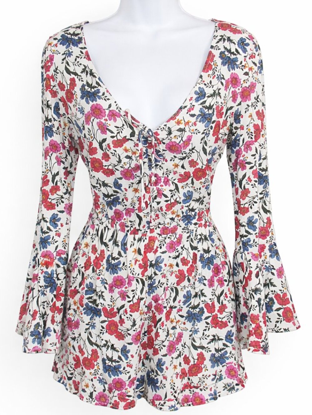 NWOT American Eagle Floral V-Neck Romper White Red | Small